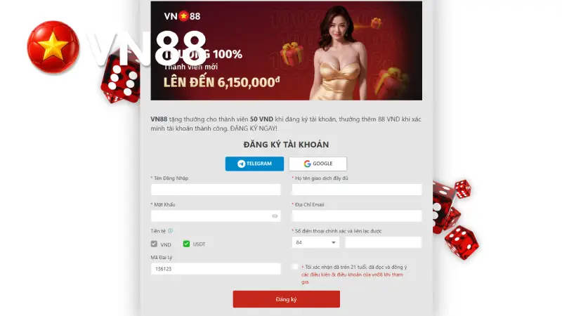 Form Đăng Ký Thành Viên VN88 Tại Nhà Cái