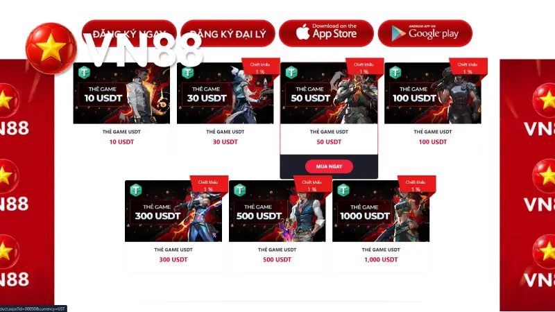 Mua Thẻ Game VN88 Bằng Cryptor (USDT)